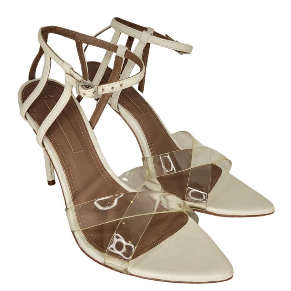 BCBGMAXAZRIA DARYL IVORY HIGH HEEL SANDALS.